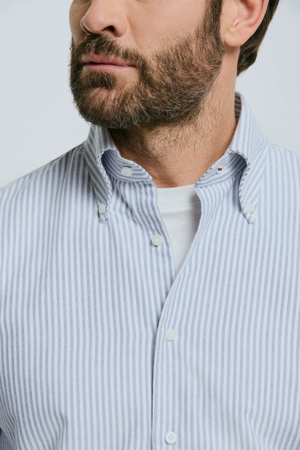 men pini parma blue button down striped shirt made in italy in cotton