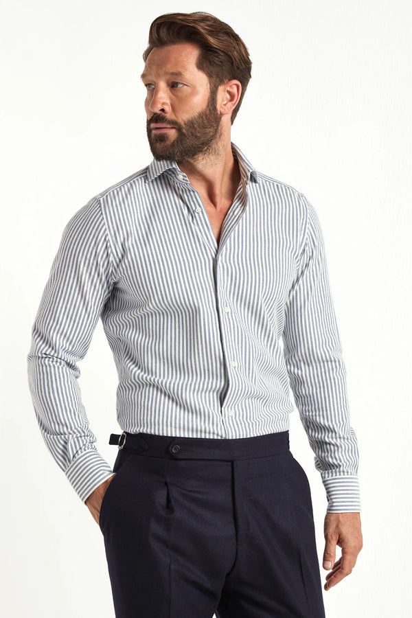 blue striped shirt, men's striped shirt, italian cotton cashmere shirt, blue button down shirt, luxury men's shirt, elegant men's shirt, refined striped shirt, tailored blue shirt, premium italian shirt, sophisticated men's shirt, timeless italian shirt, upscale men's shirt, classic striped shirt, italian craftsmanship shirt, premium men's cashmere shirt, refined italian striped shirt