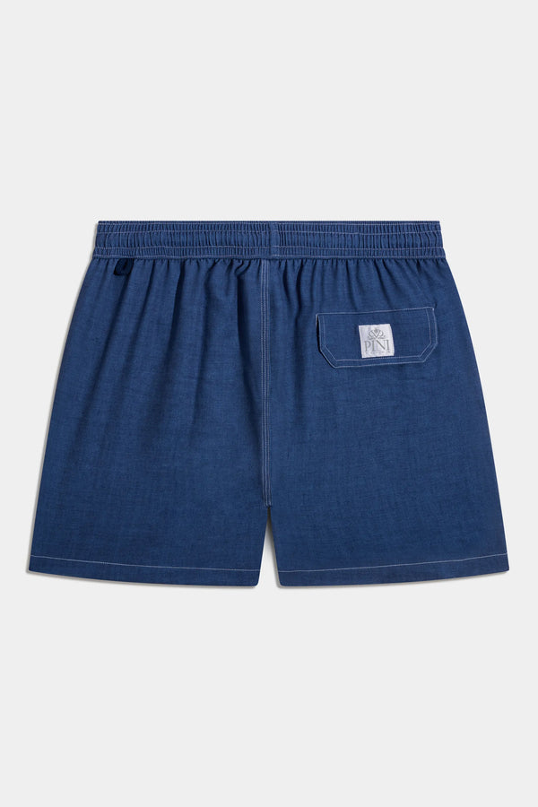 Blue shorts with a pocket on a white background