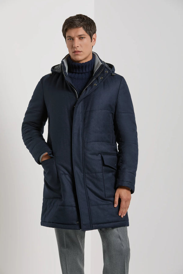 Pini Parma made in Italy men blue wool and cashemere padded coat