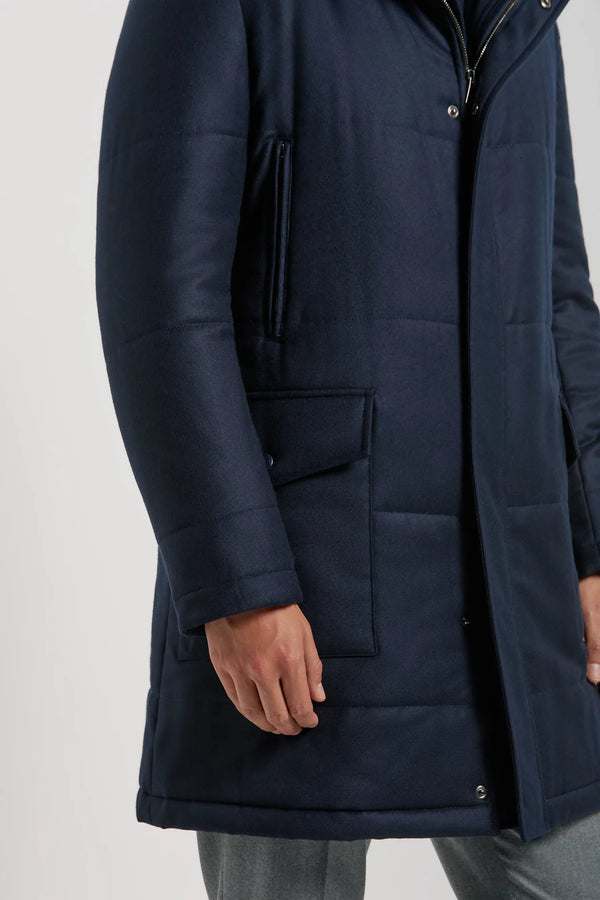 Pini Parma made in Italy men blue wool and cashemere padded coat