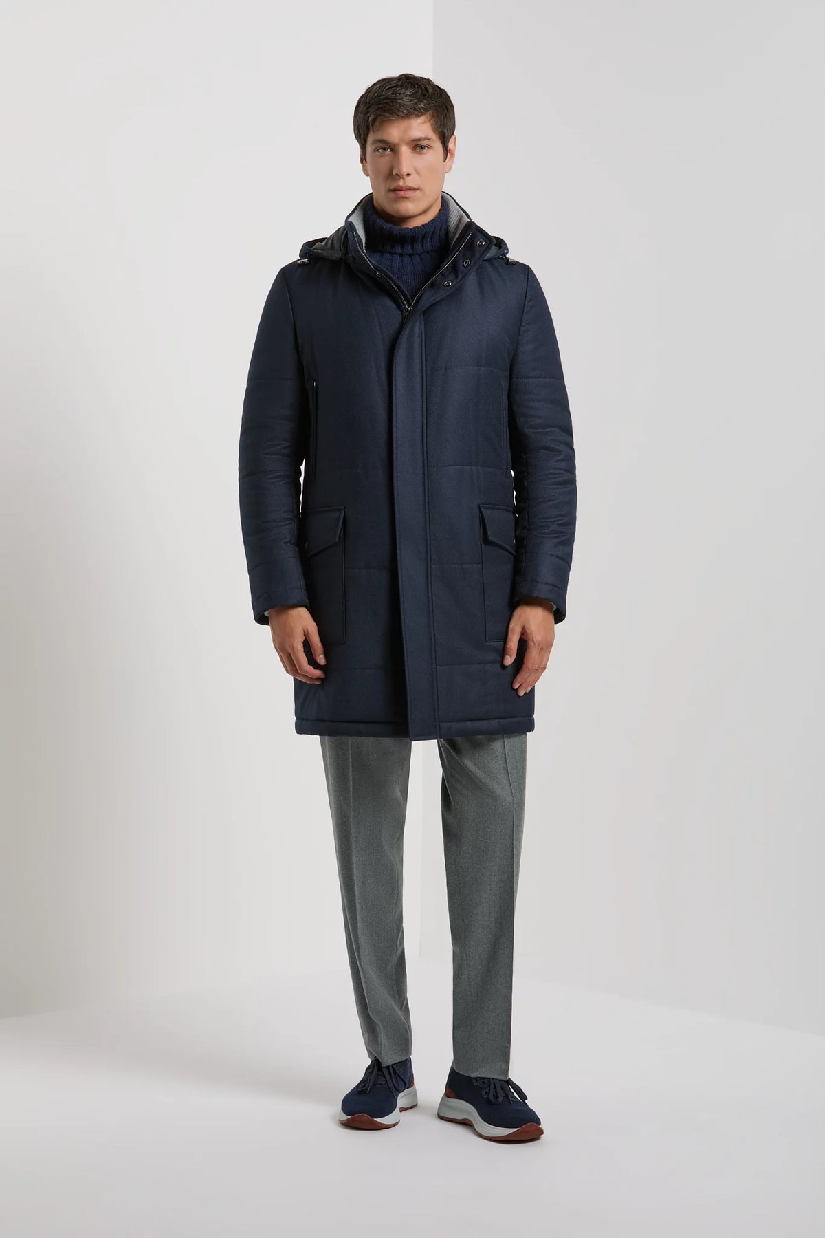 Pini Parma made in Italy men blue wool and cashemere padded coat