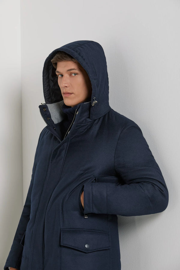 Pini Parma made in Italy men blue wool and cashemere padded coat
