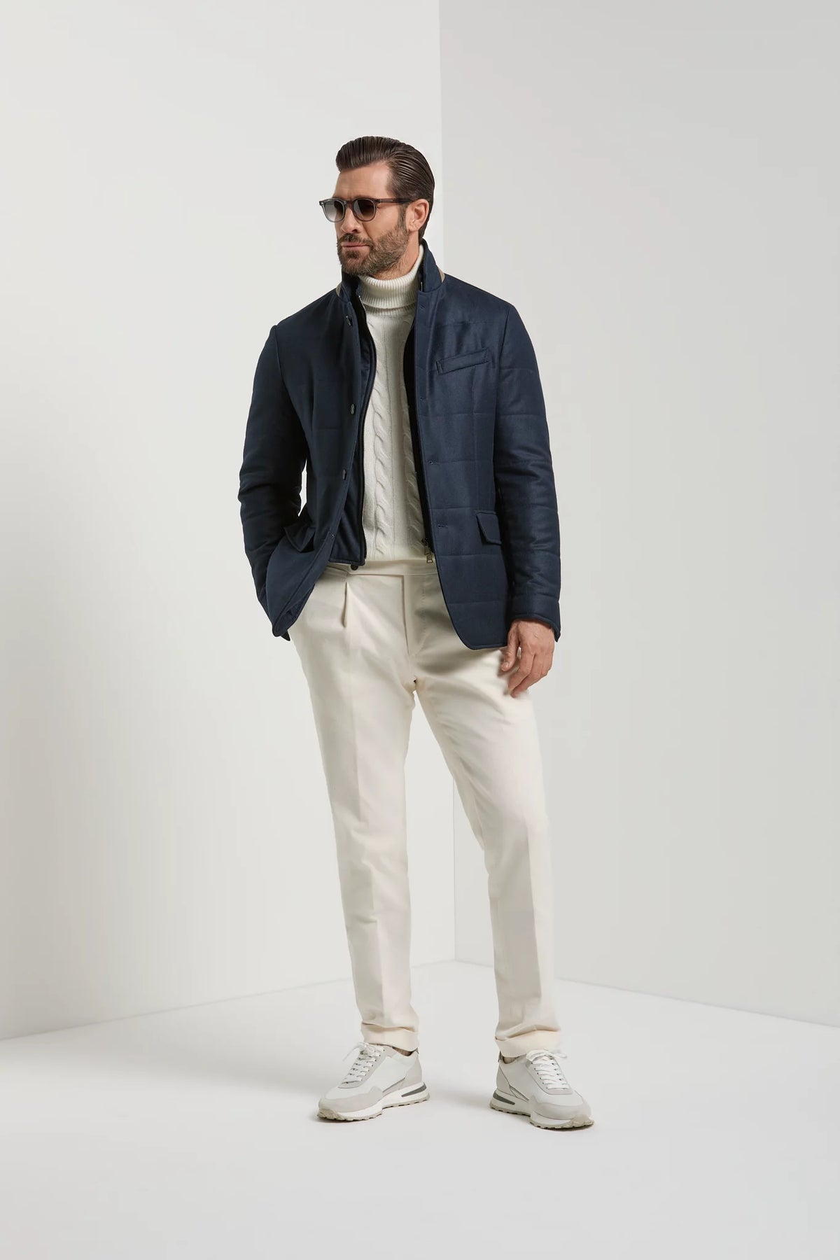 Pini Parma made in Italy men blue wool cashmere padded jacket