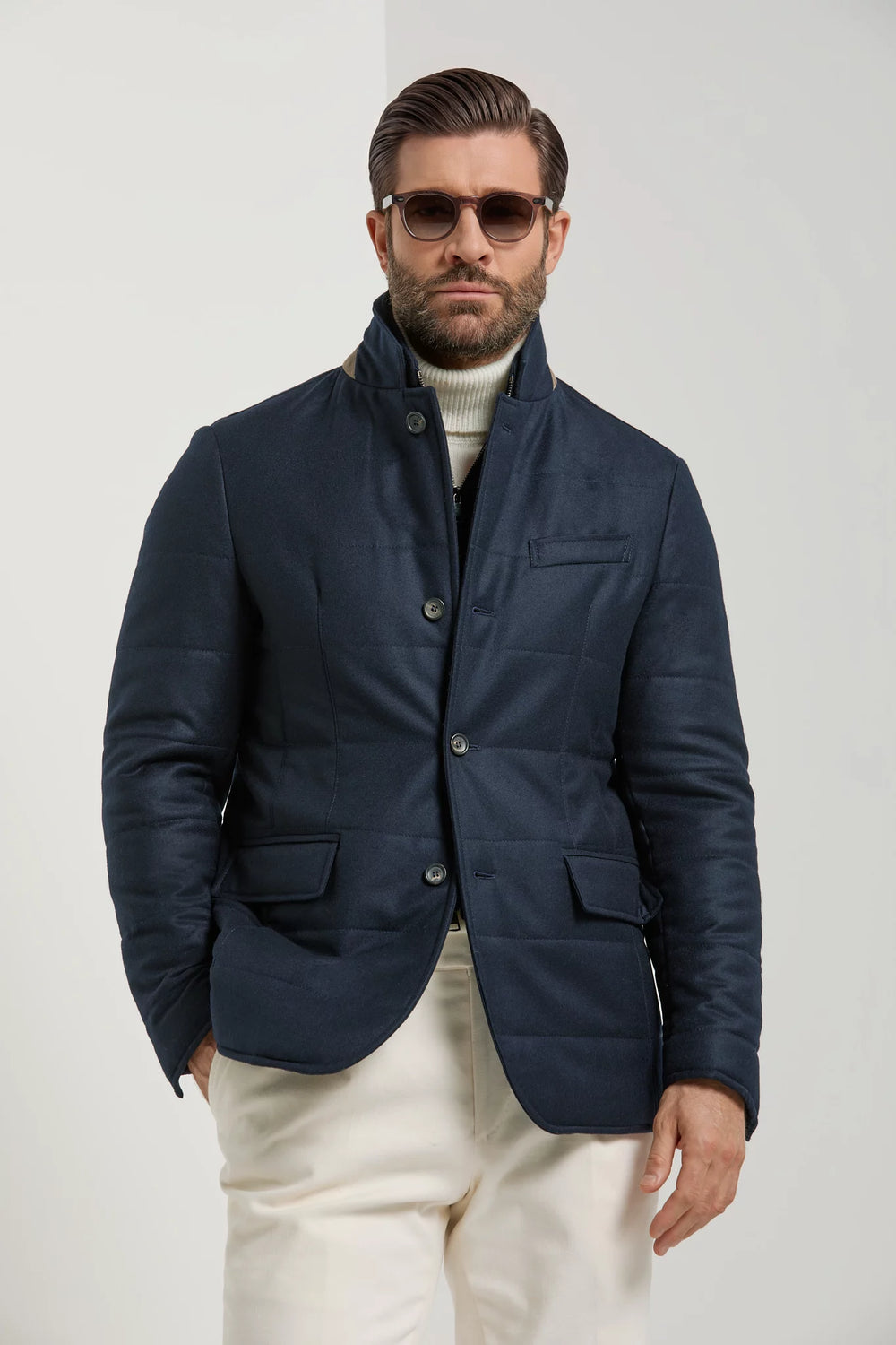 Pini Parma made in Italy men blue wool cashmere padded jacket