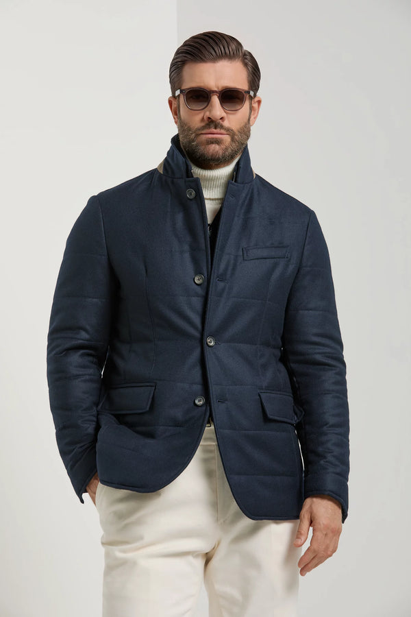 Pini Parma made in Italy men blue wool cashmere padded jacket