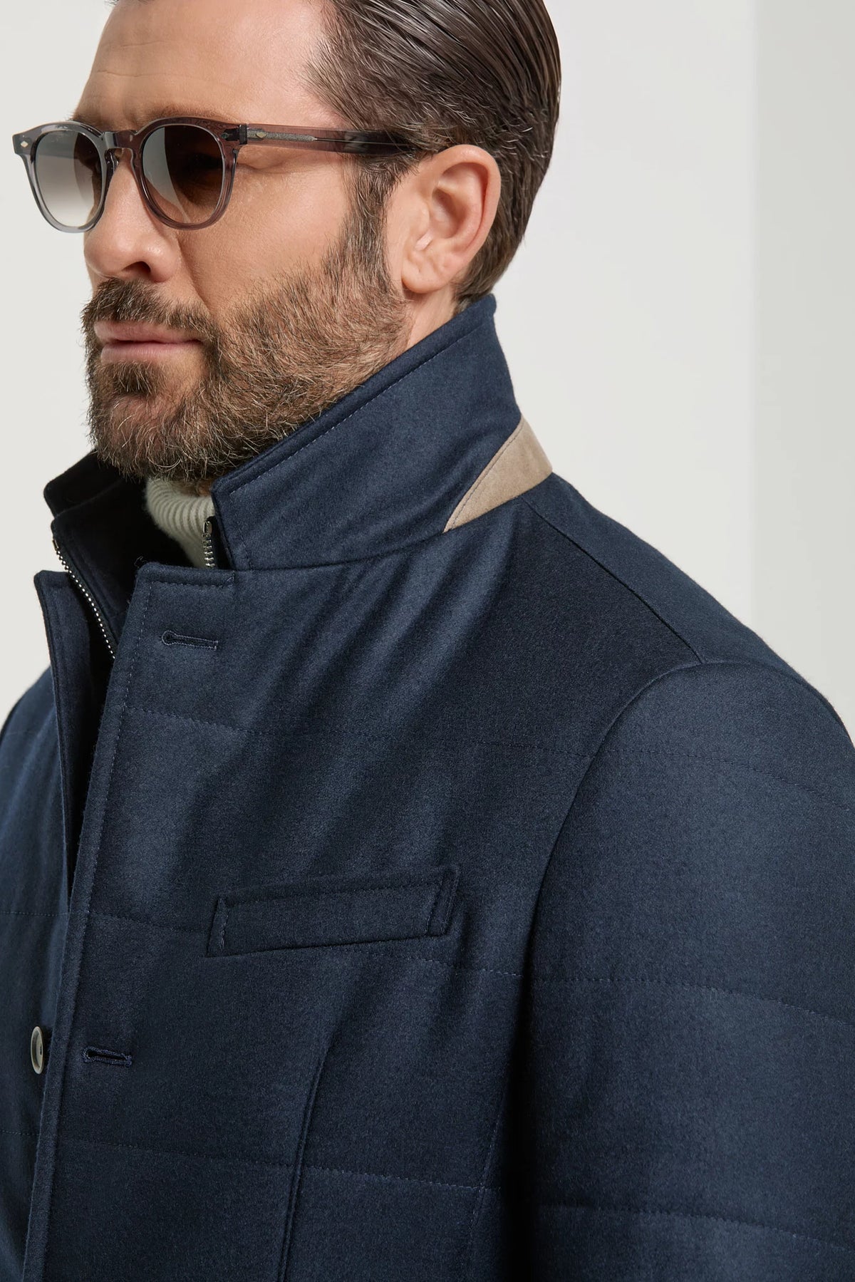 Pini Parma made in Italy men blue wool cashmere padded jacket