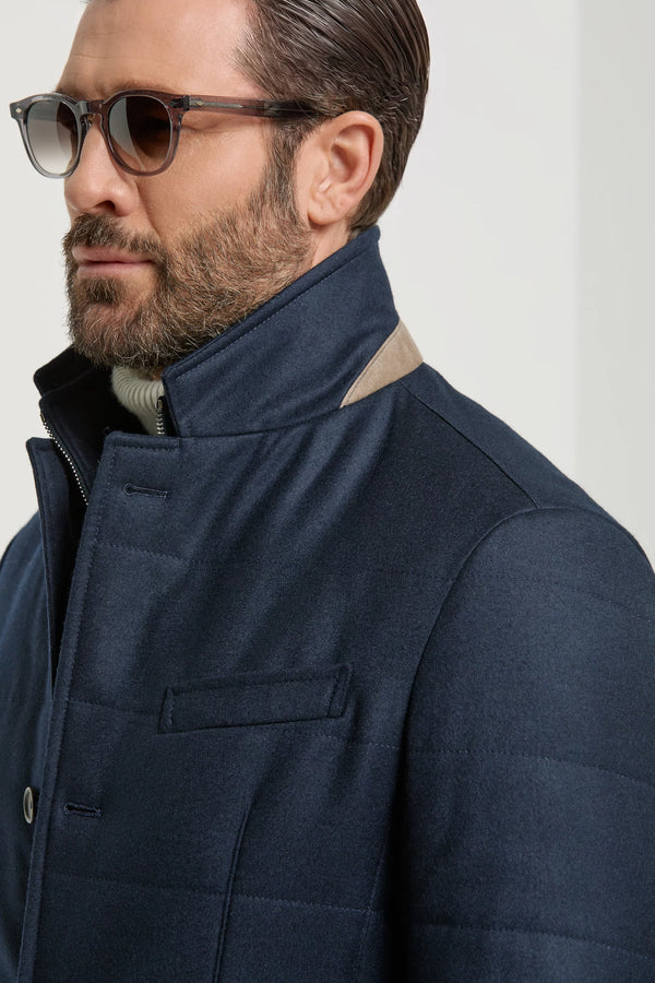 Pini Parma made in Italy men blue wool cashmere padded jacket