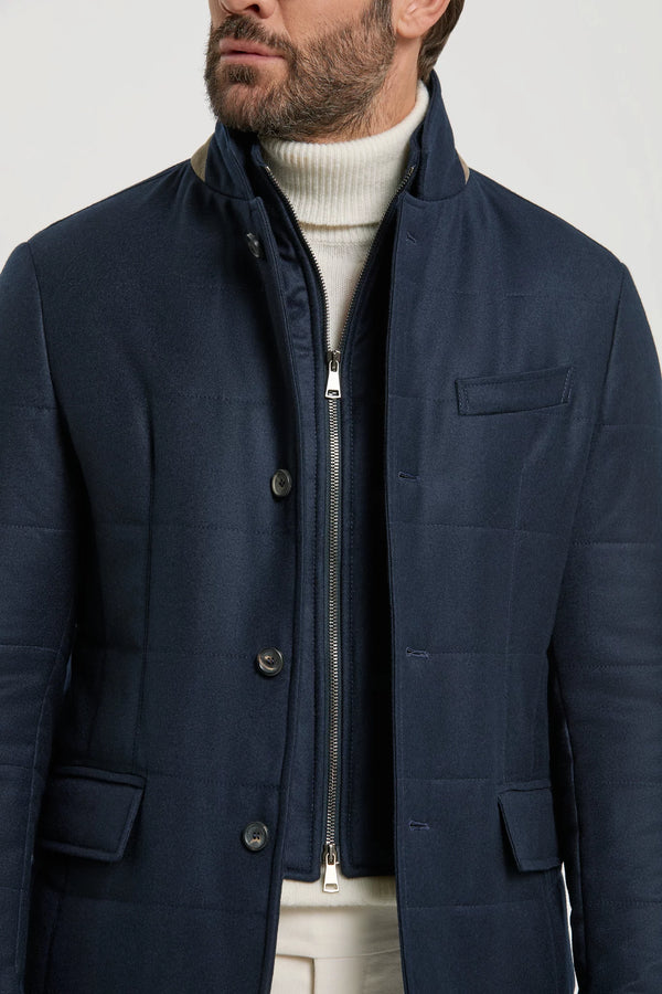 Pini Parma made in Italy men blue wool cashmere padded jacket