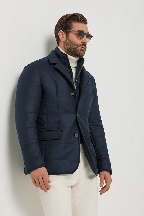 Pini Parma made in Italy men blue wool cashmere padded jacket