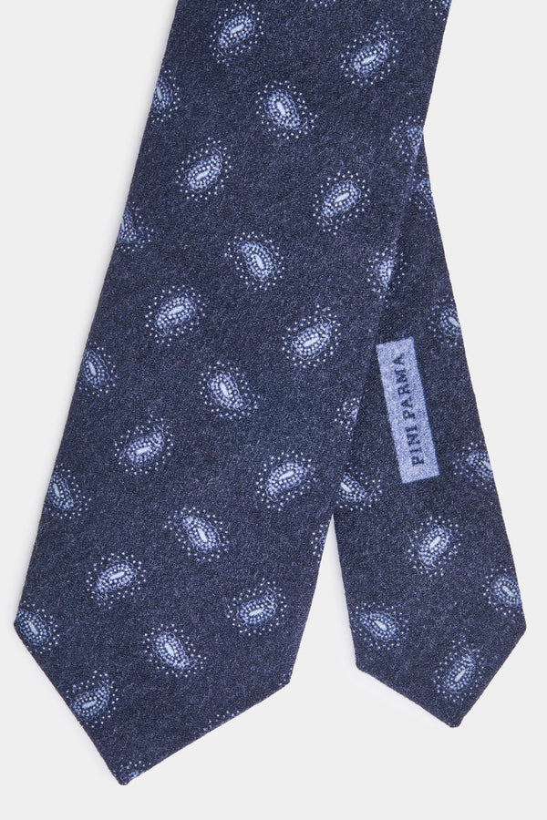 men pini parma blue tie made in italy in wool and cashmere with paisley pattern 