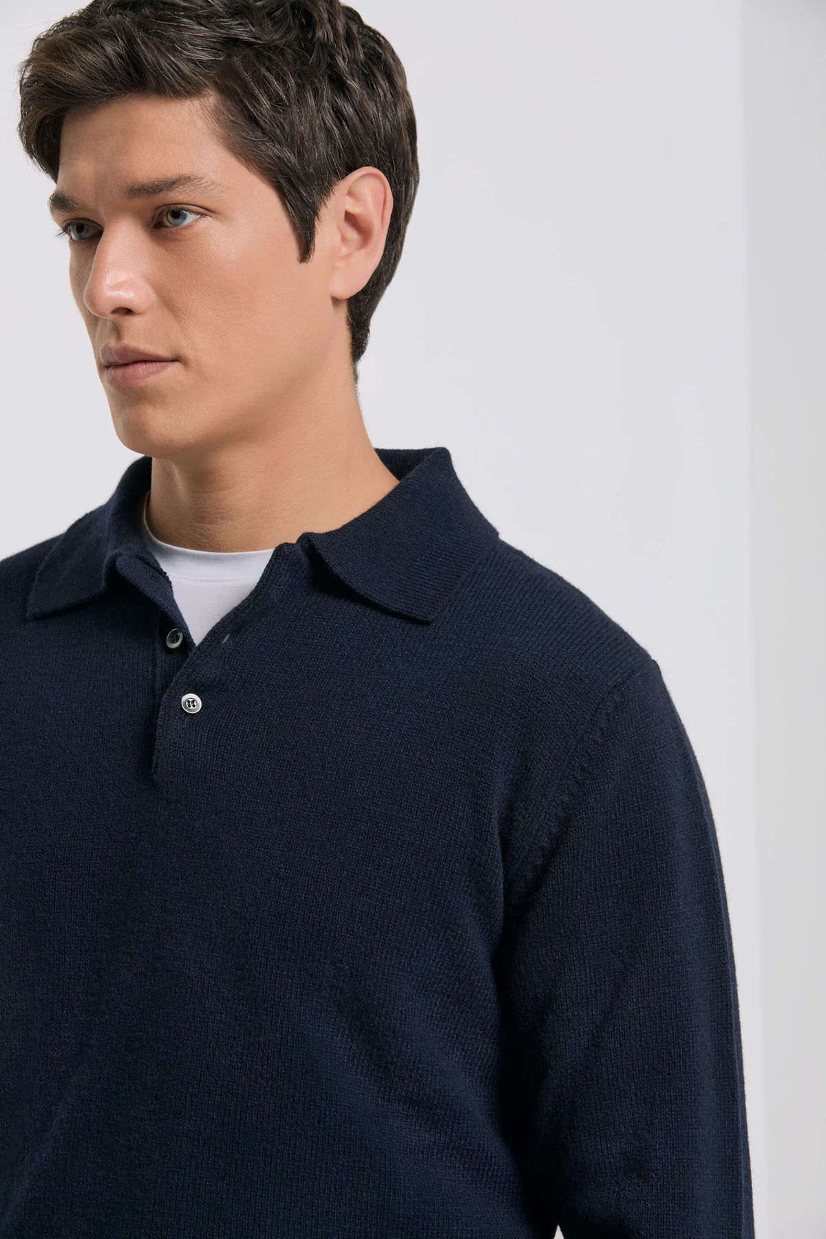 men pini parma blue long sleeve polo made in italy in wool and cashmere 