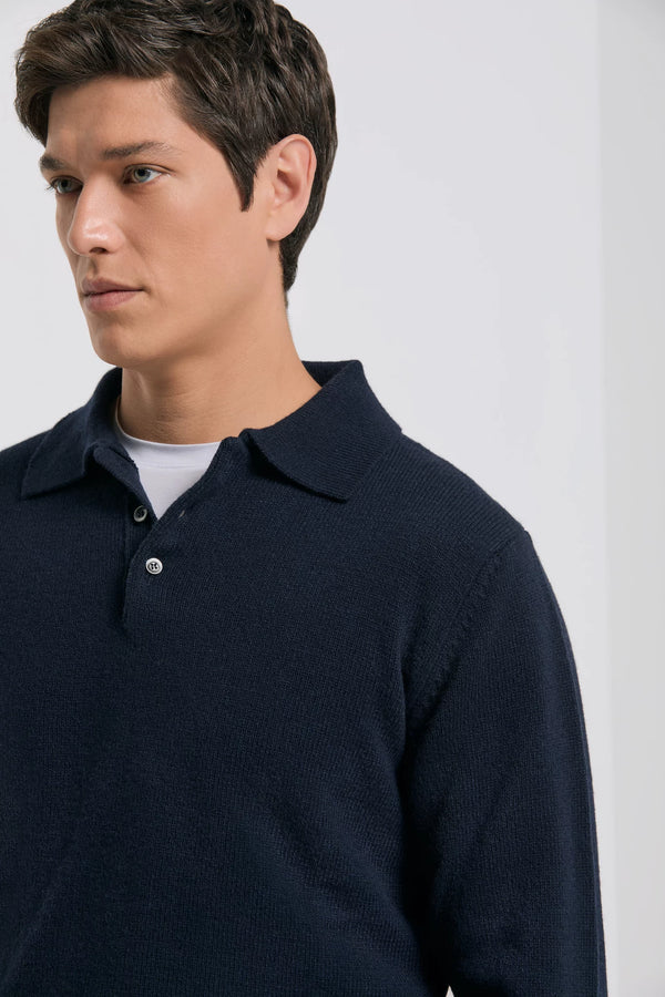 men pini parma blue long sleeve polo made in italy in wool and cashmere 