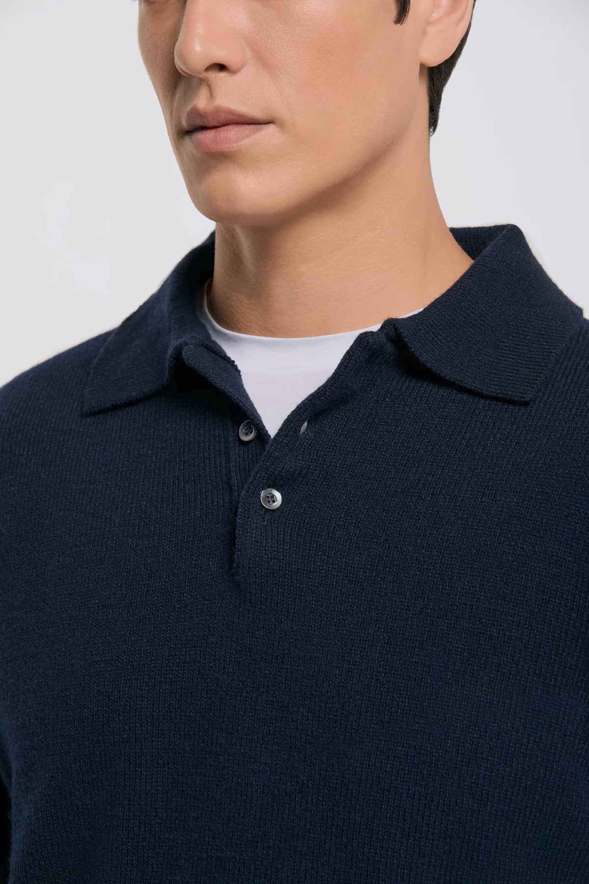 men pini parma blue long sleeve polo made in italy in wool and cashmere 