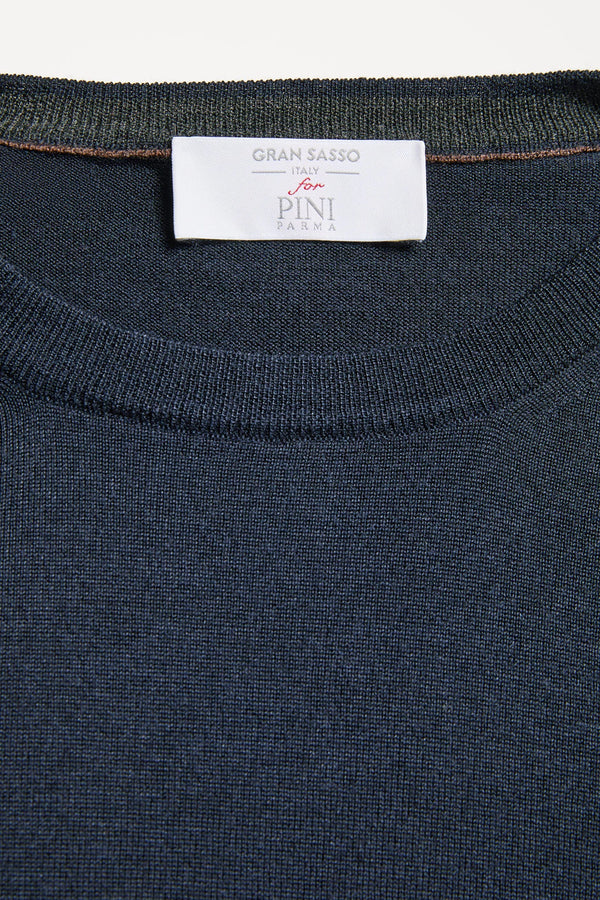 Men Pini Parma blue round neck made in italy in silk and wool by gran sasso 