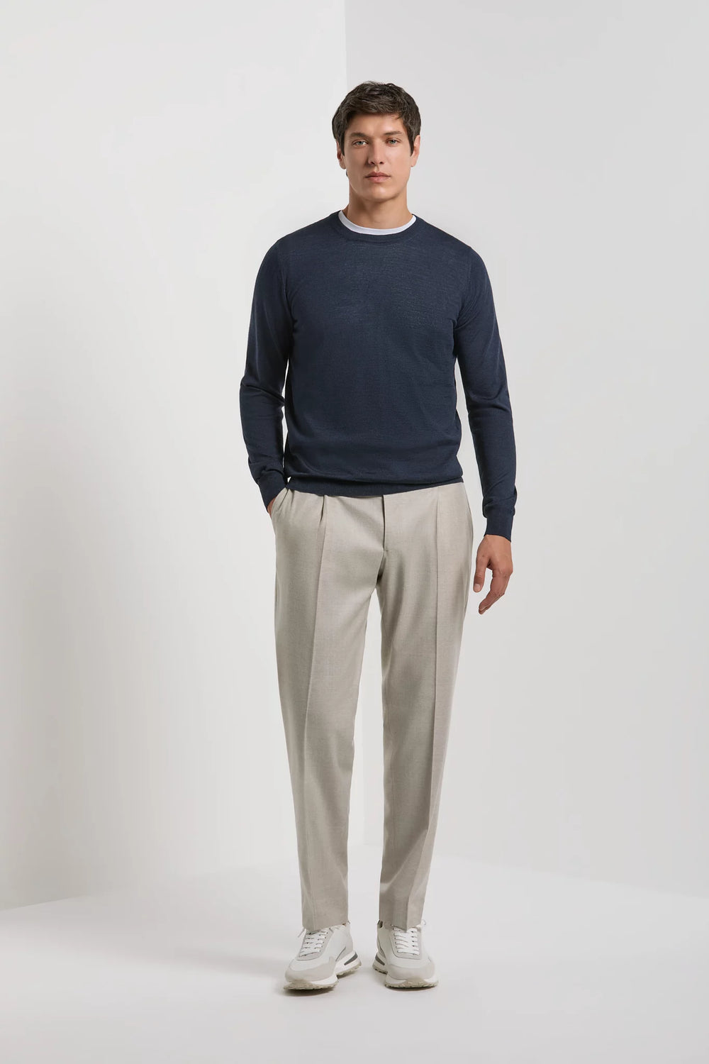 Men Pini Parma blue round neck made in italy in silk and wool by gran sasso 