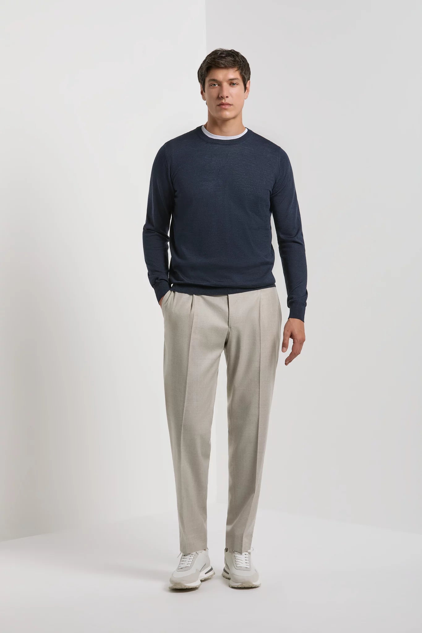 Men Pini Parma blue round neck made in italy in silk and wool by gran sasso 