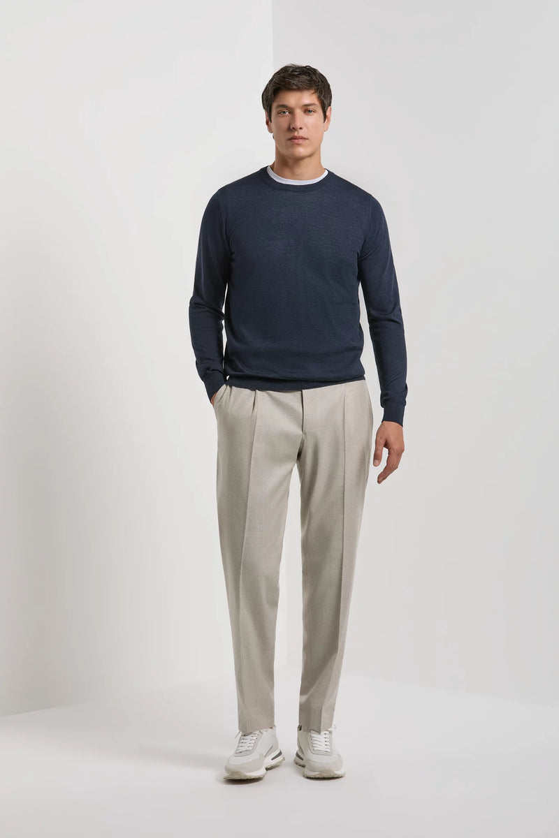 Men Pini Parma blue round neck made in italy in silk and wool by gran sasso 