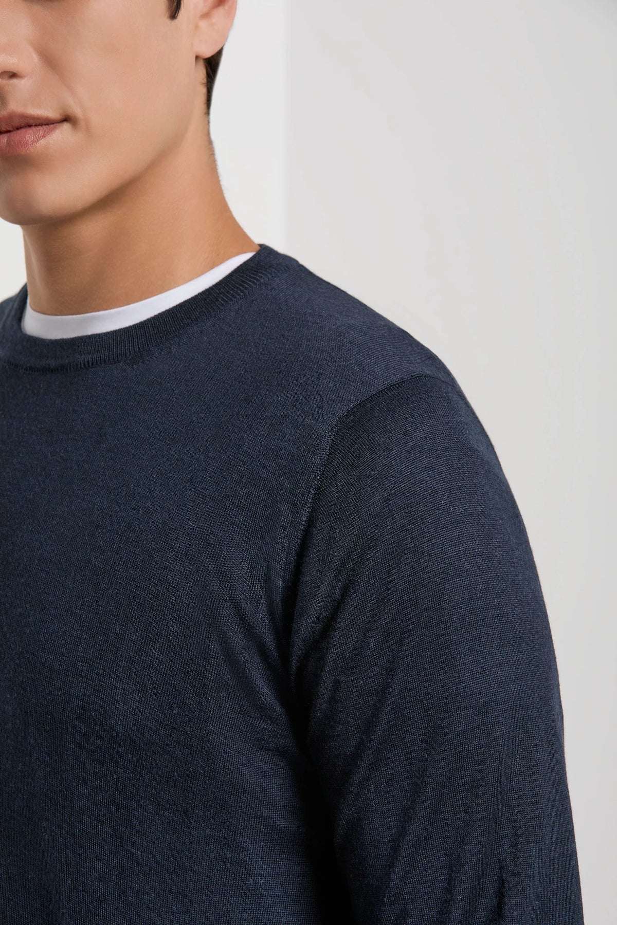 Men Pini Parma blue round neck made in italy in silk and wool by gran sasso 