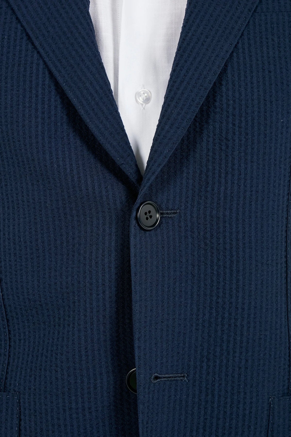 Men Pini Parma single breasted blue suit in seersucker made in italy in wool and silk from Loro Piana 