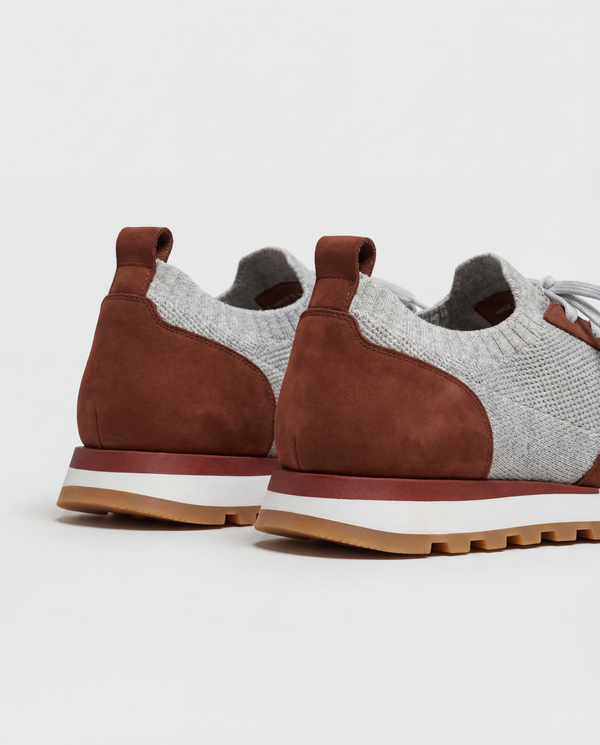 men Pini Parma brick and grey knitted sneakers made in italy in leather 