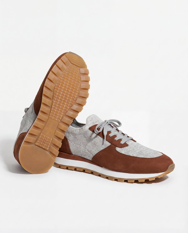 men Pini Parma brick and grey knitted sneakers made in italy in leather 