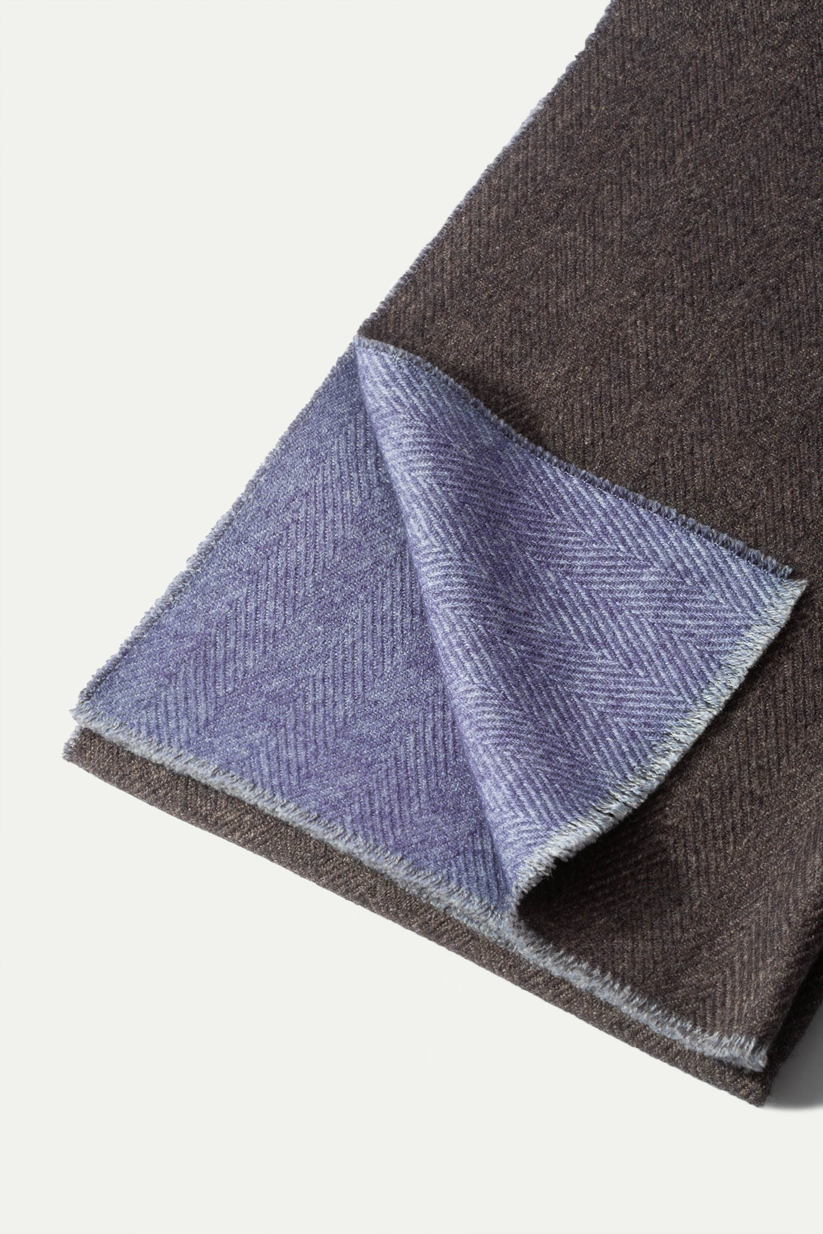 Brown and light blue reversible herringbone scarf - Made in Italy