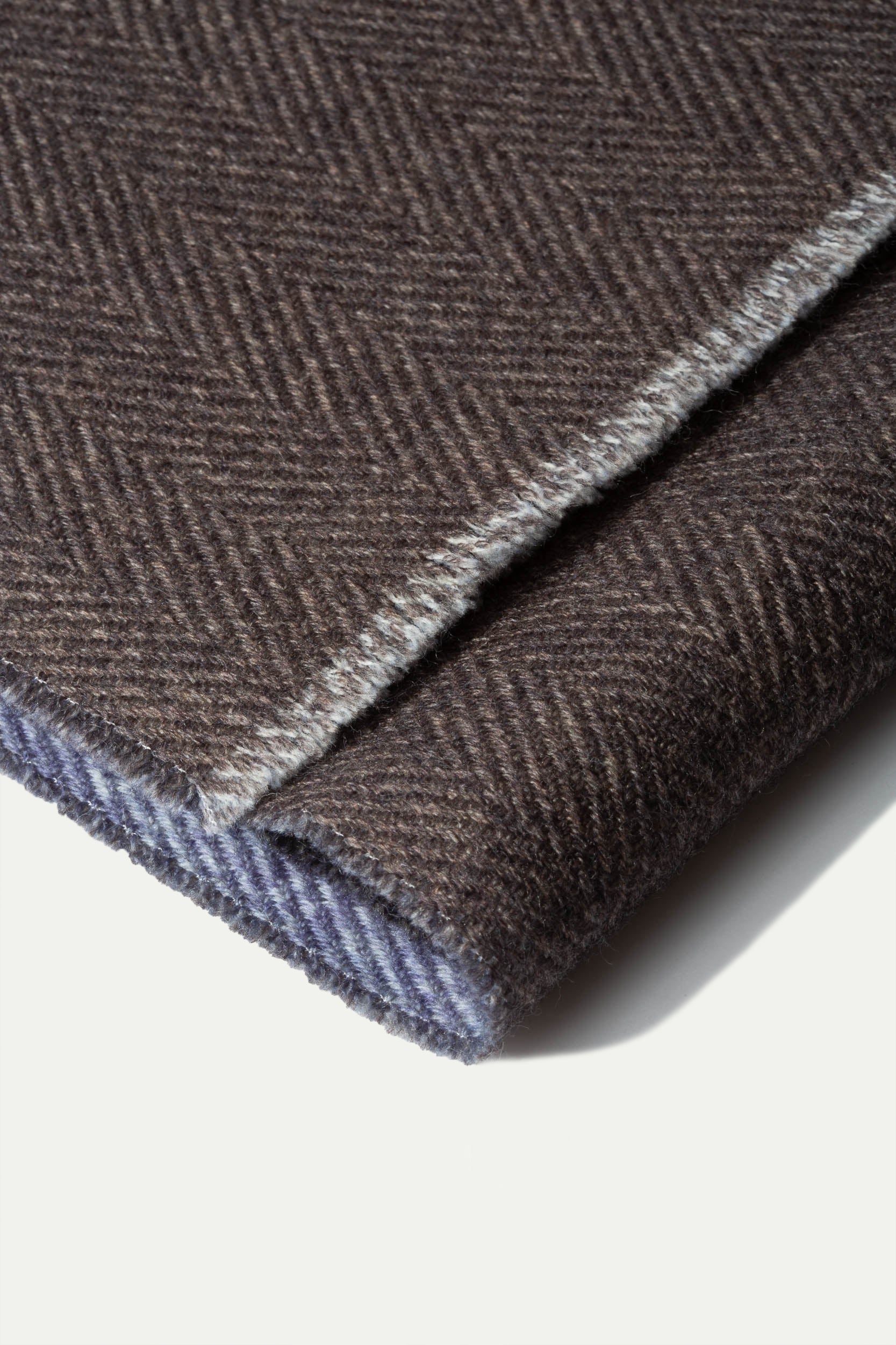 Brown and light blue reversible herringbone scarf - Made in Italy