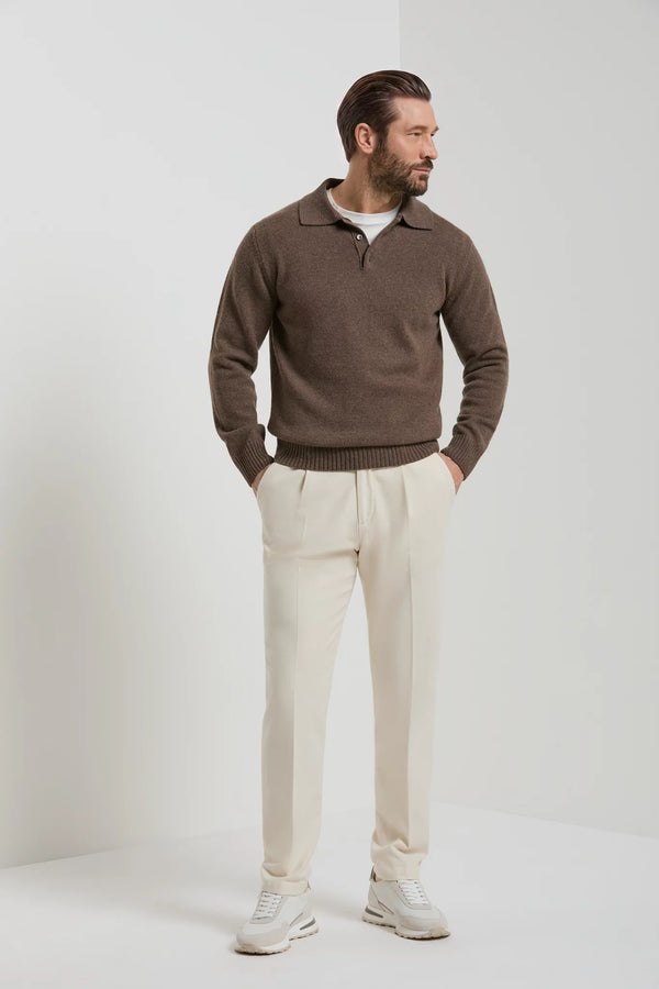 men pini parma brown long sleeve polo made in italy in wool and cashmere 