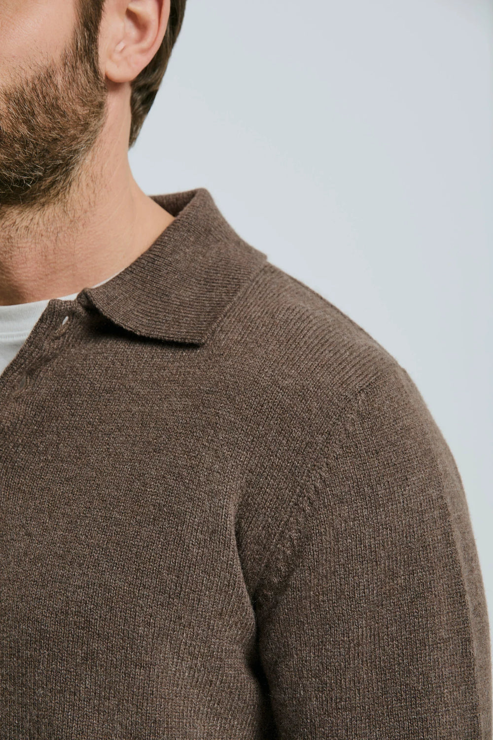 men pini parma brown long sleeve polo made in italy in wool and cashmere 