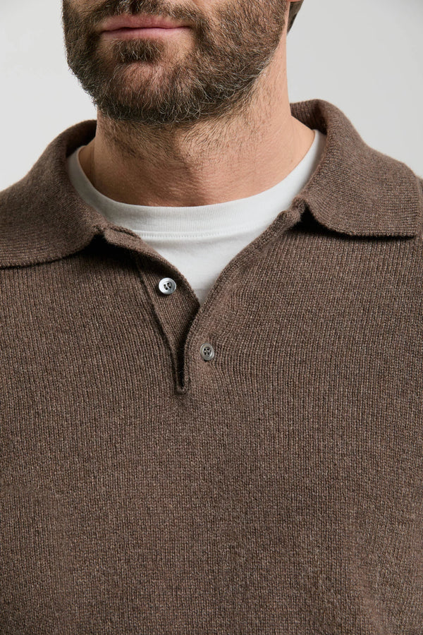 men pini parma brown long sleeve polo made in italy in wool and cashmere 