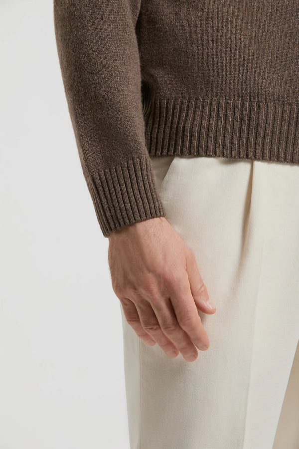 men pini parma brown long sleeve polo made in italy in wool and cashmere 