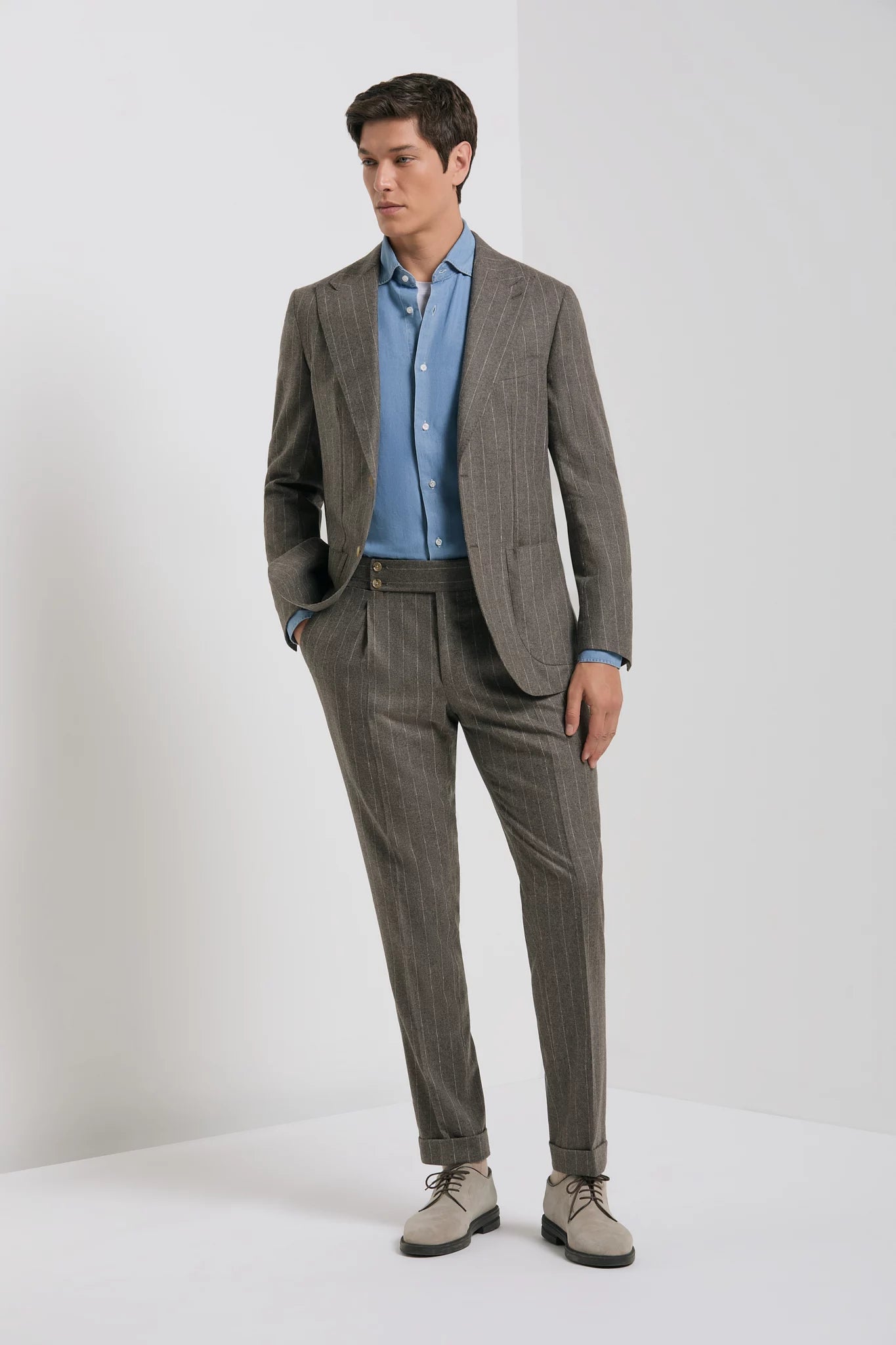 Pini Parma made in italy men brown wool cashmere striped suit