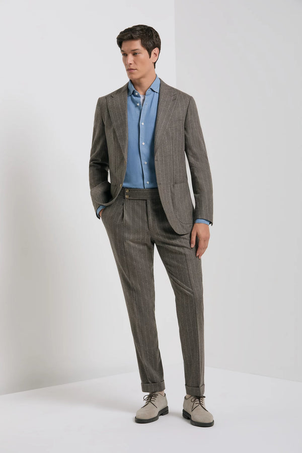 Pini Parma made in italy men brown wool cashmere striped suit