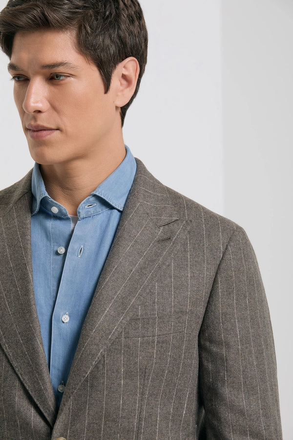Pini Parma made in italy men brown wool cashmere striped suit