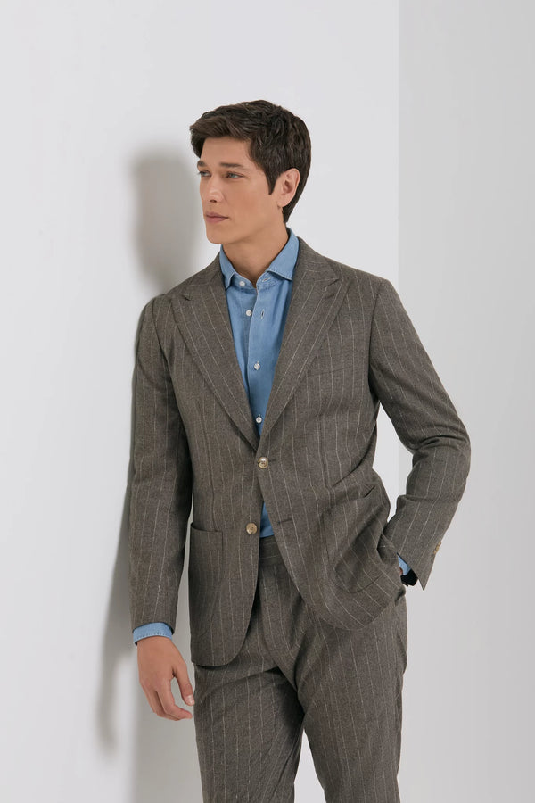 Pini Parma made in italy men brown wool cashmere striped suit