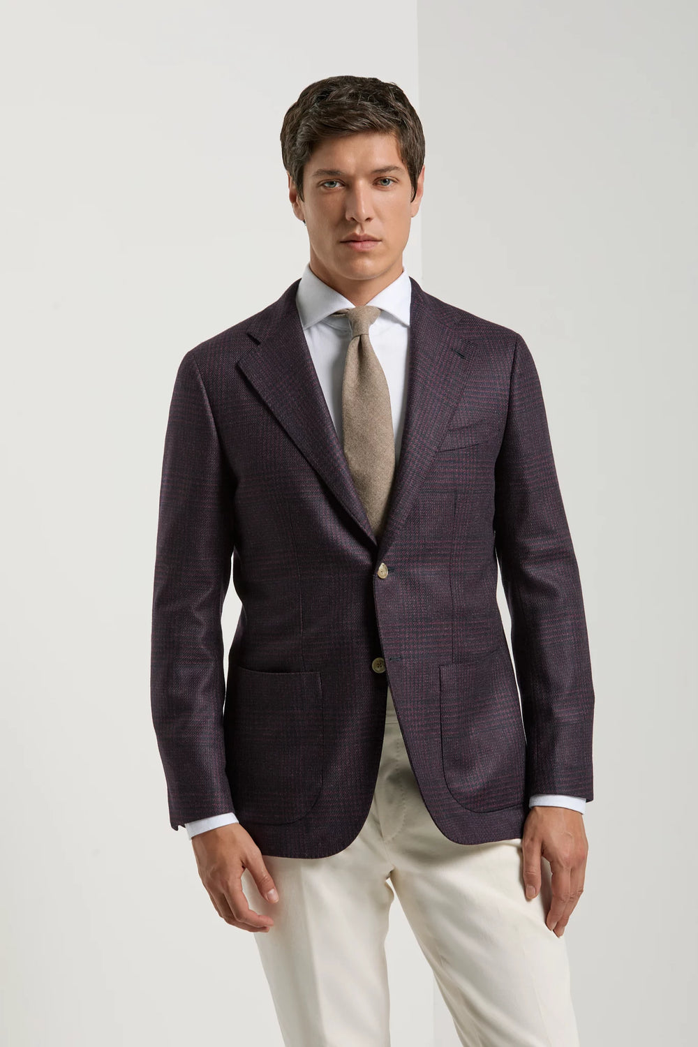 Men Pini Parma Made in Italy burgundy wool jacket wales tweed Loro Piana 