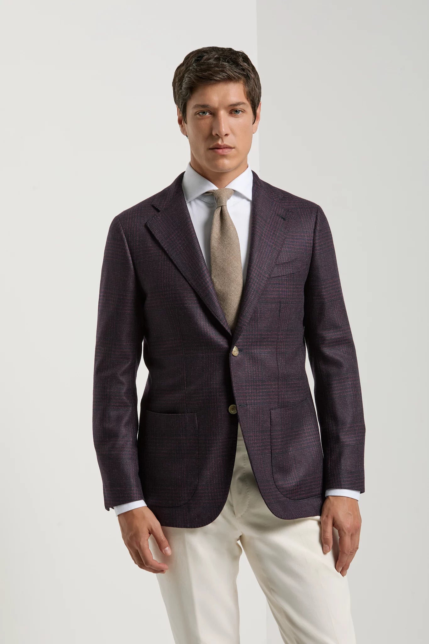 Men Pini Parma Made in Italy burgundy wool jacket wales tweed Loro Piana 