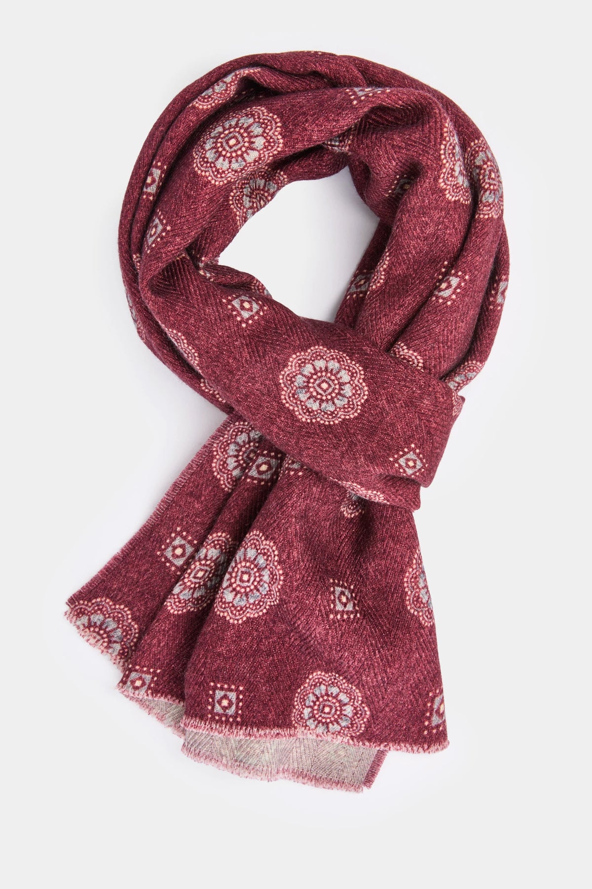 men pini parma burgundy scarf made in italy with flower pattern 