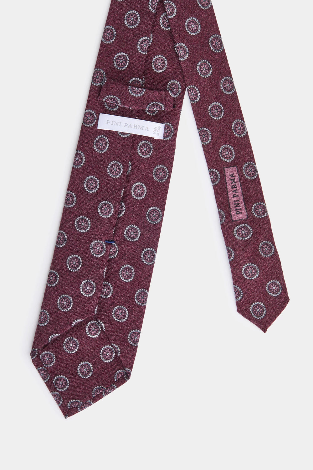 men pini parma burgundy tie with floral details made in italy 