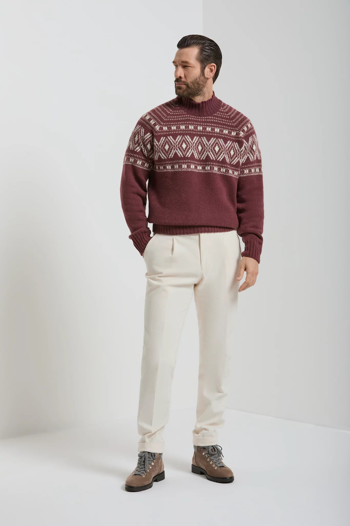 men pini parma burgundy mock neck made in italy by gran sasso 