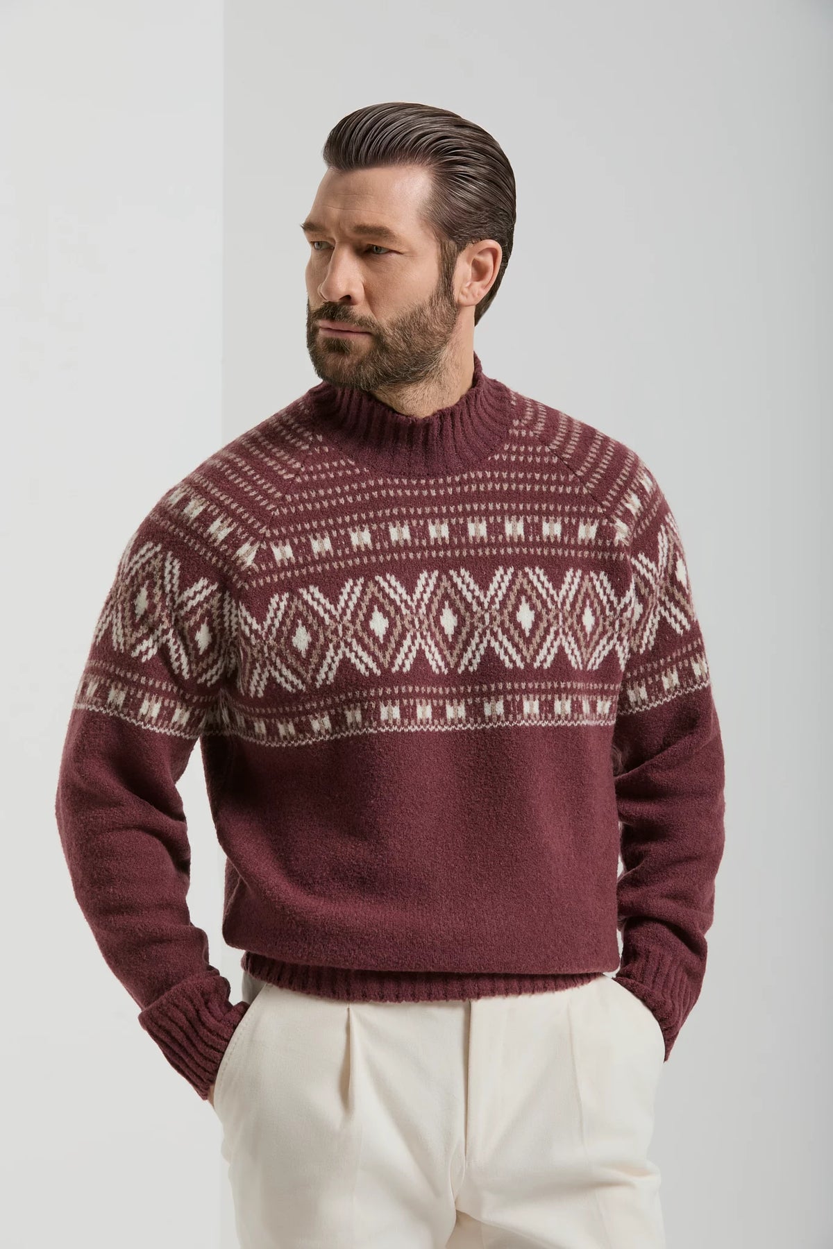 men pini parma burgundy mock neck made in italy by gran sasso 