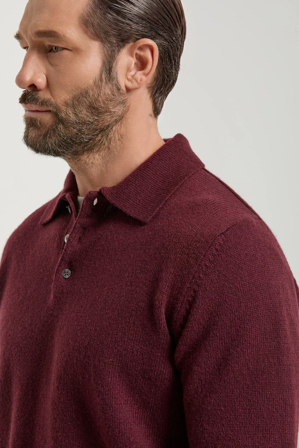 men pini parma burgundy long sleeve polo made in italy in wool and cashmere 