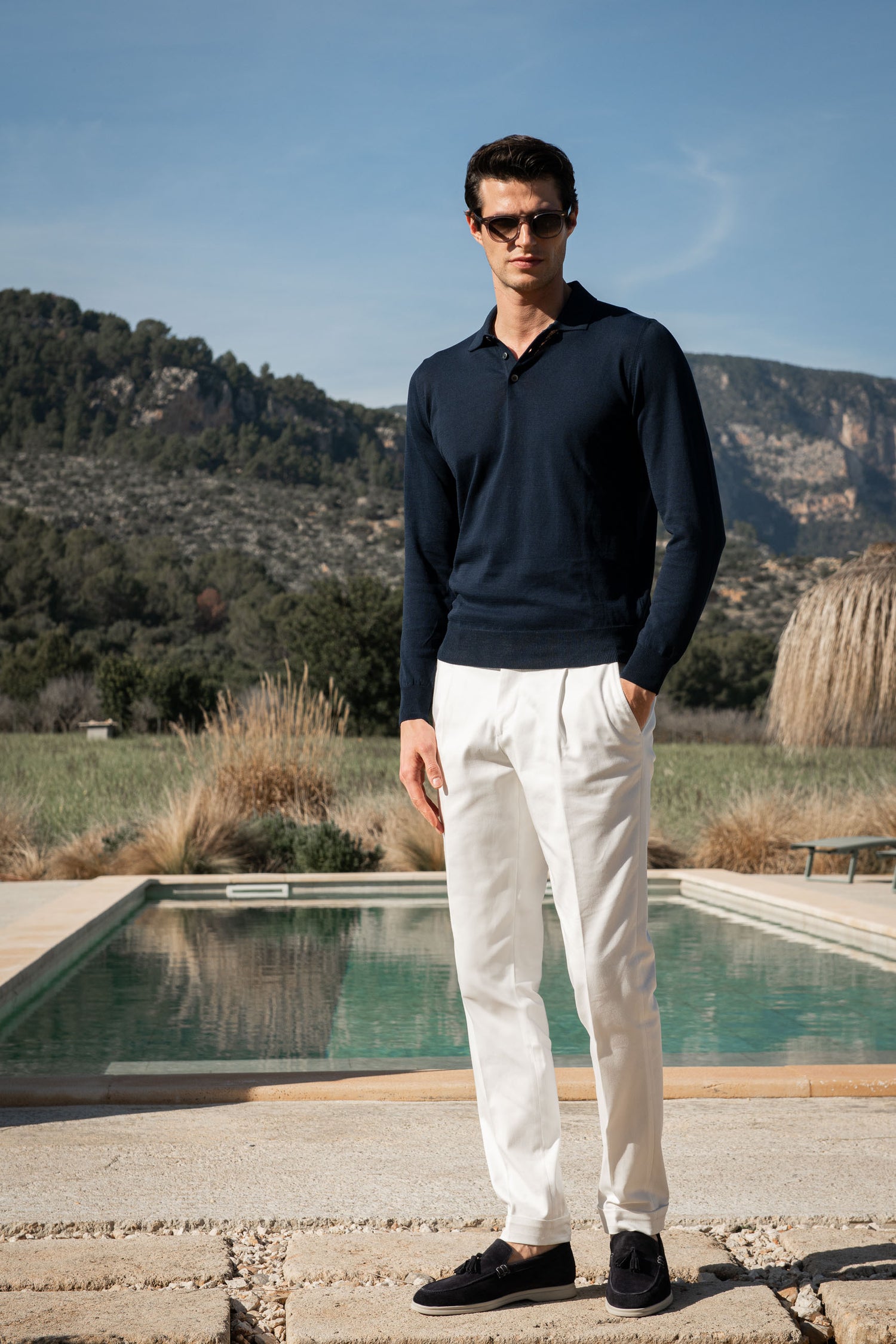 Mocassins à pampilles en daim bleu - Made in Italy