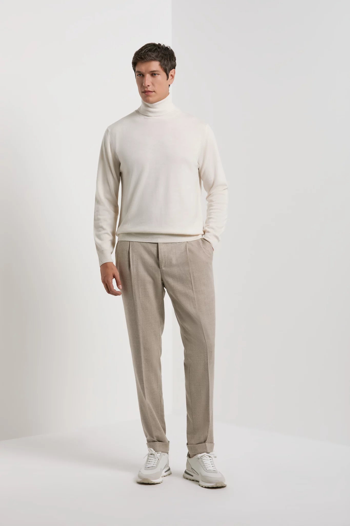 men pini parma cream turtleneck made in italy in merino wool 