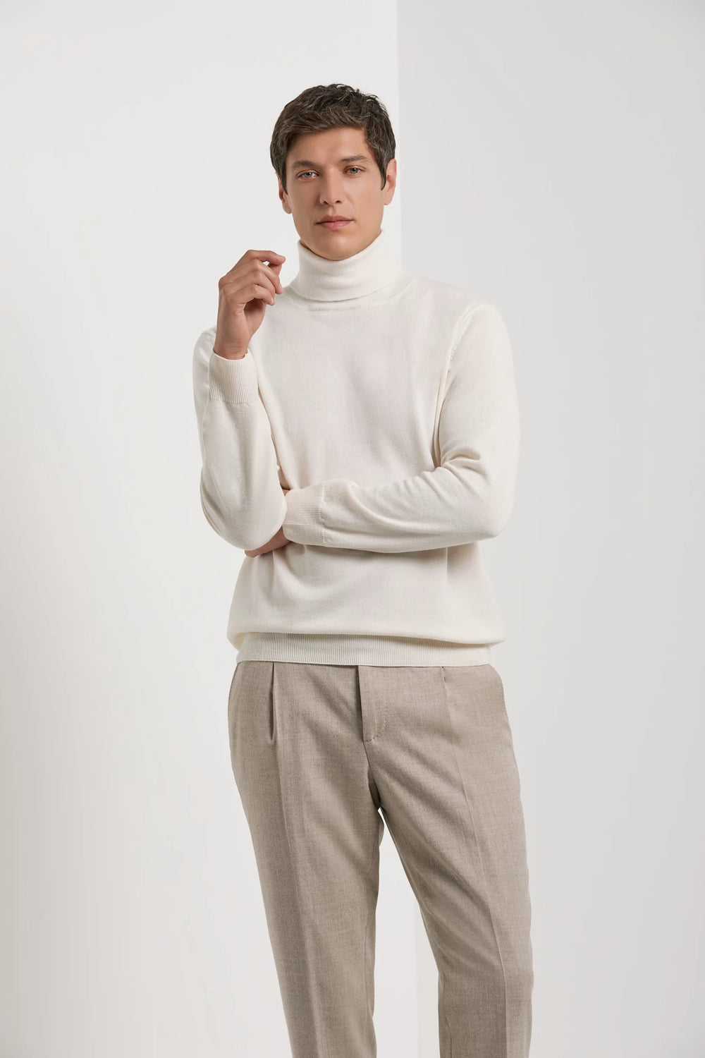 men pini parma cream turtleneck made in italy in merino wool 