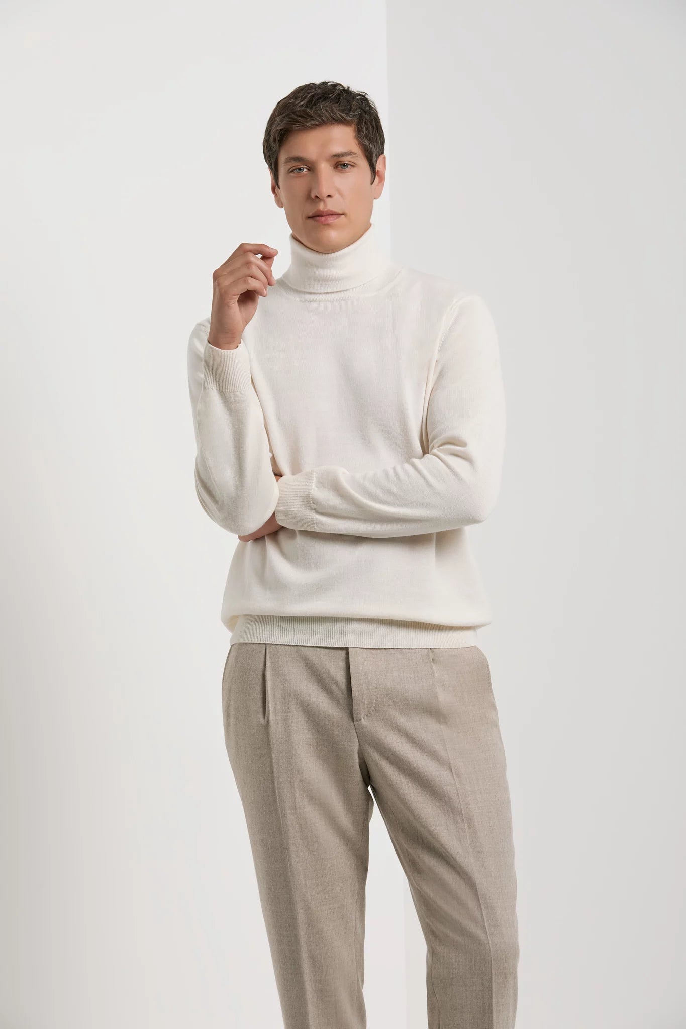 men pini parma cream turtleneck made in italy in merino wool 