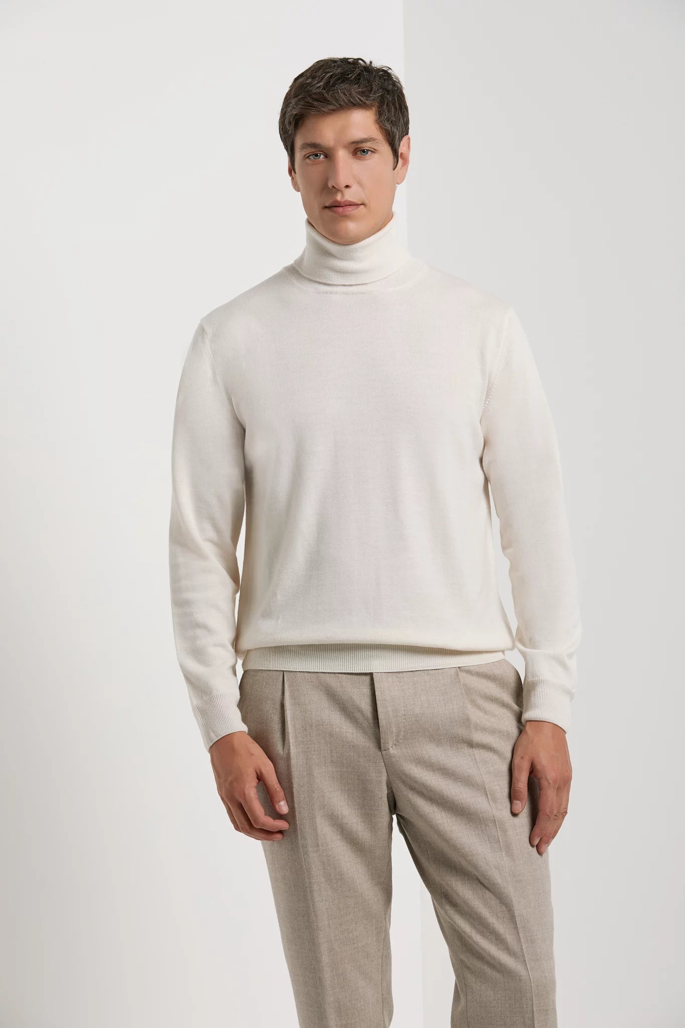 men pini parma cream turtleneck made in italy in merino wool 