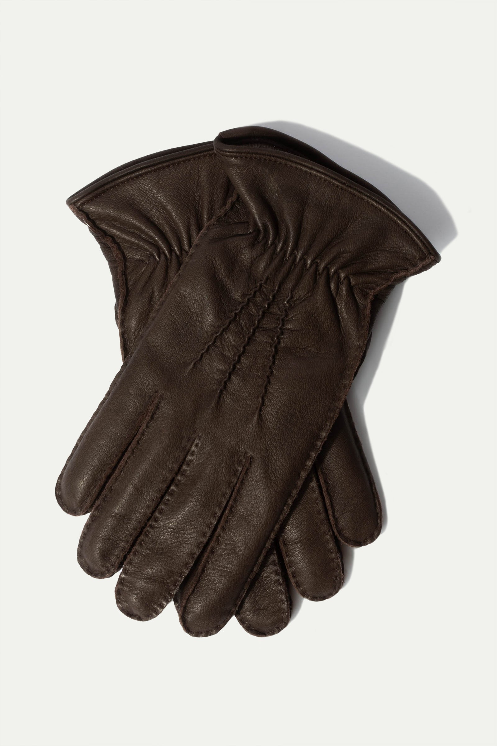 Dark Brown Cashmere Lined Deerskin Leather Gloves Made in Italy