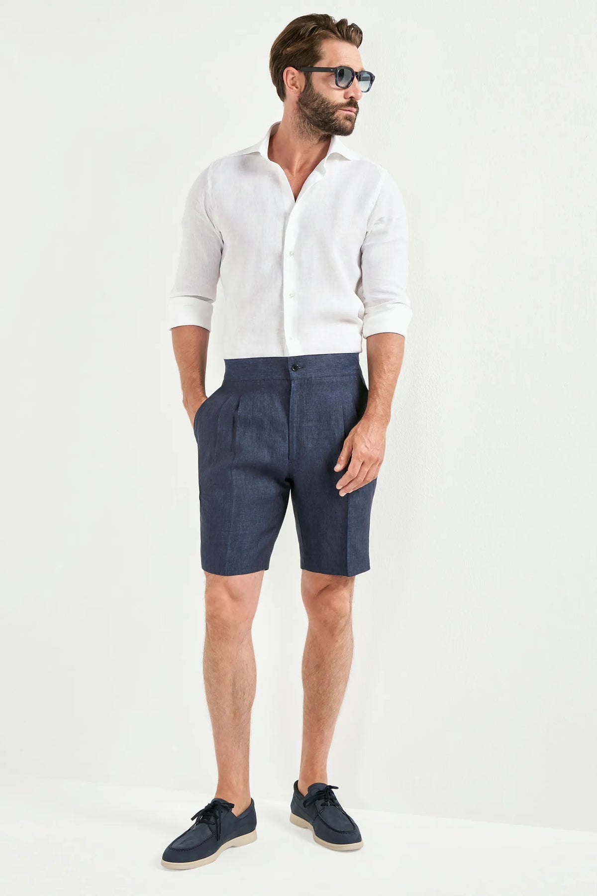 Men Pini Parma blue relaxed shorts made in italy in Linen